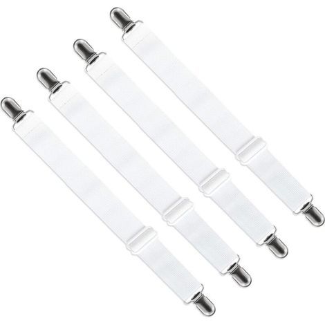 Tendeur de draps ajustable (65 cm à 200 cm), sangle de fixation réglable pour draps, canapés, housses de table à repasser (blanc, lot de 4) (1/5)