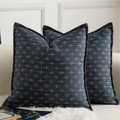 Federe Cuscini Rustici Lino Blu Navy 45x45 cm 2 pezzi (1/4)