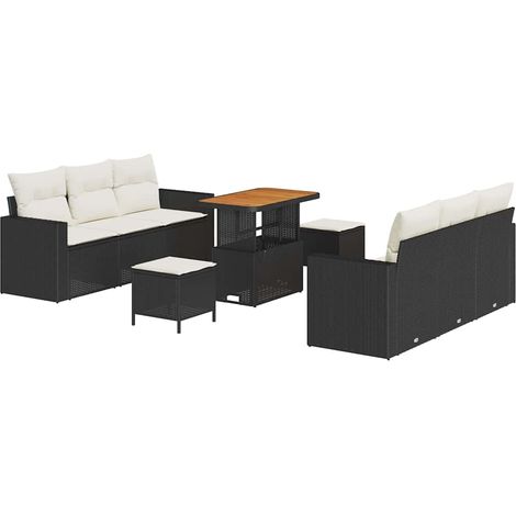 Garden Sofa Set with Cushion with Storage 9 pcs Black and cream vidaXL