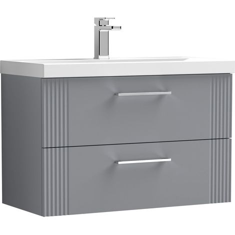 Belvide Partial Fluted 2 Drawer Wall Hung Vanity Unit with 1 Tap Hole Thin-Edge Basin- 800mm - Satin Grey