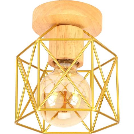 Plafonnier Moderne Lampe De Plafond Vintage Luminaire Plafonnier Rétro Abat-Jour Cage En Métal Pour Café Couloir Chambre Cuisine Salon Or (1/5)