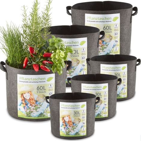 Sac de plantations lot de 6 en tissi non tissé Sac à plantes 30L et 60L réutilisable (1/5)