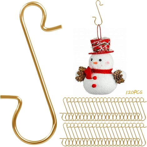 120 Stück Weihnachtskugelhaken, kleine Christbaumhaken, wiederverwendbare kleine Weihnachtsaufhänger, zum Aufhängen von Weihnachtskugeln und anderem Christbaumschmuck (gold) (1/5)