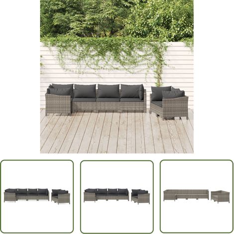 The Living Store Salon de jardin 7 pcs avec coussins Gris Résine tressée - Salon De Jardin - Mobilier De Jardin - Ensemble Salon - Meubles De Jardin - Set Salon Extérieur (1/5)