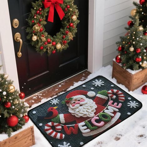 Alfombra navideña de Papá Noel, felpudo navideño con copos de nieve, alfombra navideña para la cocina, dormitorio, pasillo, sala de estar, suelo, cocina, baño, 40 x 60 cm (1/5)