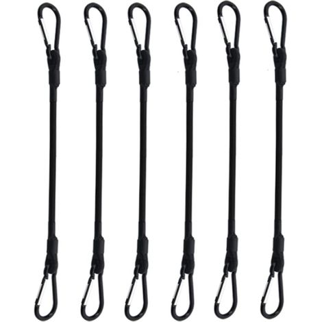pièces - Élastique avec mousqueton - Longueur de corde 30 CM - noir - Diamètre de corde 6MM - Fil polypropylène + soie latex - Pour sécuriser voiles, bagages, tentes et vélos (1/4)