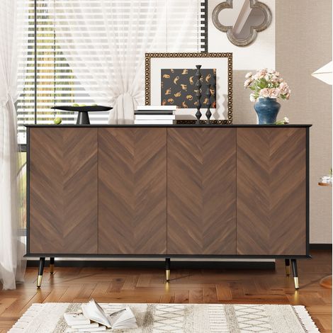 Buffet design 4 portes avec étagères réglables 140x40x80 cm noir et brun, MDF FloraGrace (1/5)