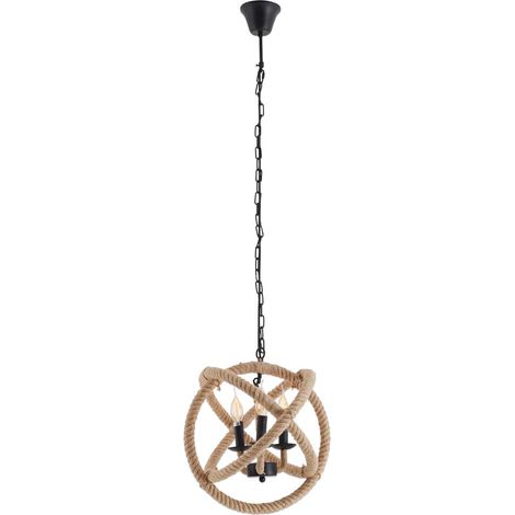 Hängelampe Pendellampe Kronleuchter Retro Wohnzimmerlampe Seil braun H 150 cm (1/5)