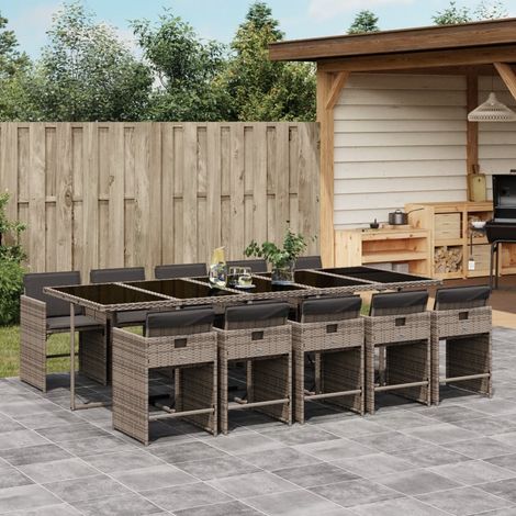 11-tlg. Garten-Essgruppe mit Kissen Grau Poly Rattan vidaXL