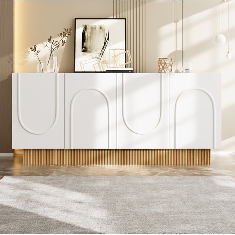 Sideboard 160x38x75 cm Weiß und Holzoptik aus Spanplatte mit 4 Türen und matter Oberfläche (1/5)