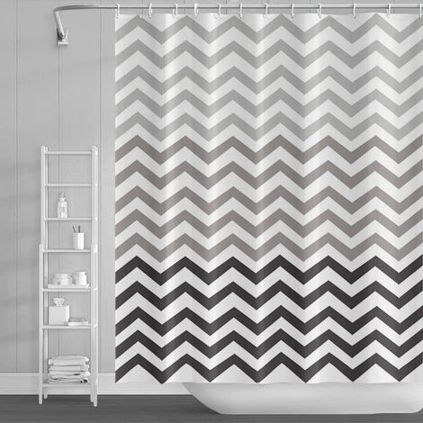 105x160cm Rideau de Douche Vague Rayure Gris Blanc - Pente Horizontal Ondulé Zigzag Abstrait Géométrique pour Enfants Salle de Bains - Polyester avec Crochets (1/5)