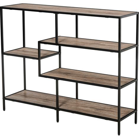 Étagère de Bibliothèque Asymétrique de Style Industriel en Bois et Métal (1/5)