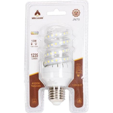 TRADE SHOP - Lampadina Led E27 13 Watt 1235lm Tortiglione Vortice Spirale Luce Naturale Calda - -Bianco Naturale -