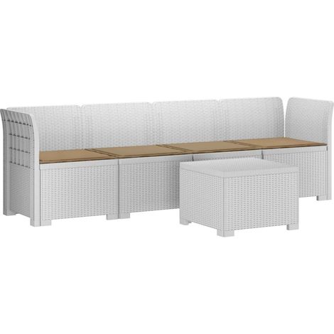 Canapé de Jardin 4 Places avec Coussins Salon de Jardin Modulaire Aspect Rotin PP Blanc - PANGIVO (1/5)