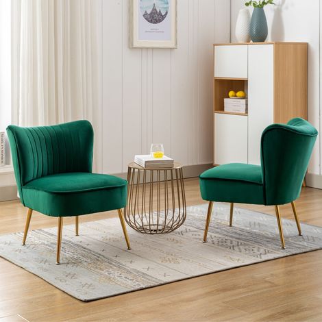 Wahson Lot de 2 Fauteuil Relax en Velours, Fauteuil Confortable Fauteuil Scandinave avec Siège Épais Fauteuils Rembourrée pour Salon et Chambre, Vert