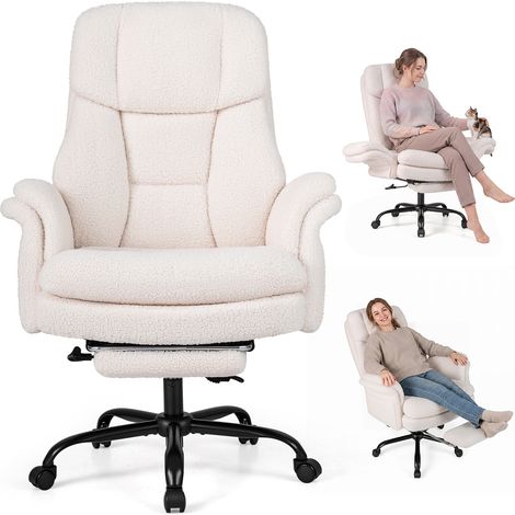 Chaise de Bureau Ergonomique, Fauteuil de Bureau Inclinable avec Accoudoirs Réglables 5 Niveaux, Hauteur Réglable, 5 Roulettes, Charge 150 kg, Blanc (1/5)