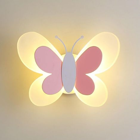 Applique Murale Led 16W Lampe Murale Créative Papillon Appliques Moderne Lumière Chaude Acrylique Veilleuse Chevet Pour Chambre Enfant Couloir Escalier [Classe Énergétique A]-Crezuo