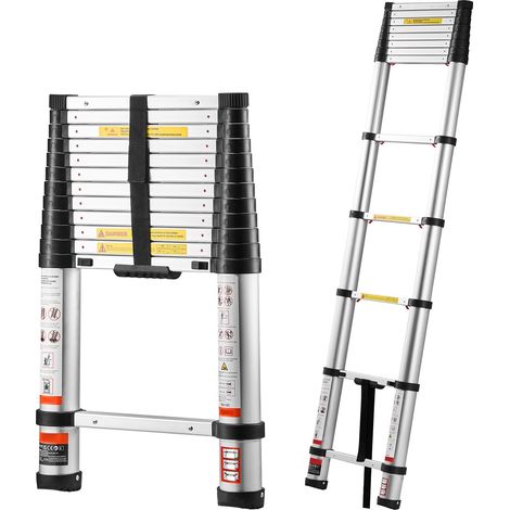 Échelle télescopique 3,8m en aluminium, légère et pliable, rétraction à une touche, capacité 150kg, antidérapante, pour usage domestique et extérieur. (1/5)