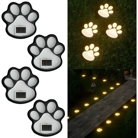 Paquete de 4 luces solares para exteriores, luces LED cálidas con forma de pata de perro, adecuadas para jardín, camino, decoración de habitaciones y regalos de decoración del hogar de otoño.