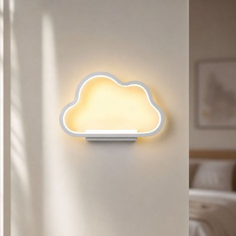 Applique murale LED nuage design nordique, fer et acrylique blanc, éclairage doux 15W pour chambre et salon, 28x20cm (1/5)
