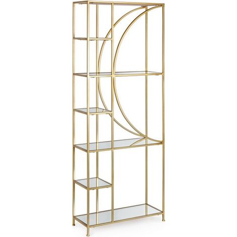 Libreria "Elenor" in acciaio ottonato con 6 ripiani in vetro h 176 cm per ufficio moderno (1/5)