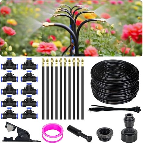 Sistema de riego por goteo ajustable de 360° – Sistema de riego para jardín de 10 m con 10 boquillas, kit de riego por goteo para jardín, patio, césped, invernadero, plantas, tubería de 0,6 cm (1/3)