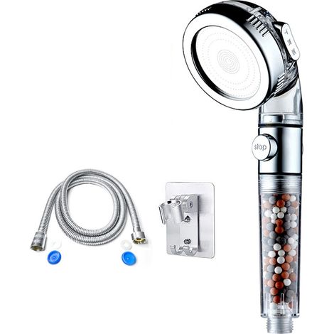 Pommeau Douche Anti Calcaire, Economiseur d'eau pression Pommeau , Transparent Douche à Main avec Filtre ionique et Pierre pour (1/5)