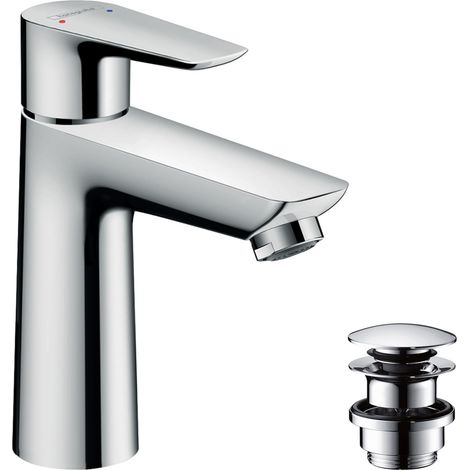 hansgrohe Talis E - Mitigeur de lavabo avec vidage push-open, mitigeur de salle de bain avec bec hauteur 104 mm, économie d'eau (EcoSmart), Chromé, 71711000 (1/5)