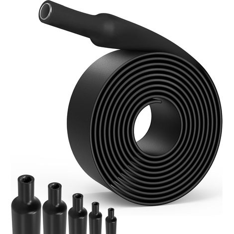 4:1 Gaine Thermorétractable Ø12/16/20/32/40mm Tube Thermorétractables avec Adhésif 2M, Gaine Thermorétractable Noir (Ø12mm2M) (1/5)