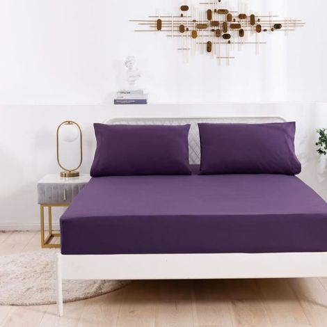 Jersey Drap-housse, Taille de reine 152203+35cm avec bande élastique,finition de qualité supérieure, 2 Taie d'oreiller 50x76cm,A (1/4)