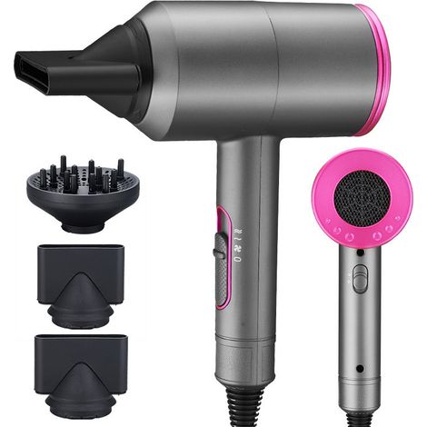 Secador de pelo iónico profesional, 2000 W para secado rápido, con botón de calentamiento/enfriamiento y 3 difusores, para reparación de cabello, viajes, peluquería (1/5)
