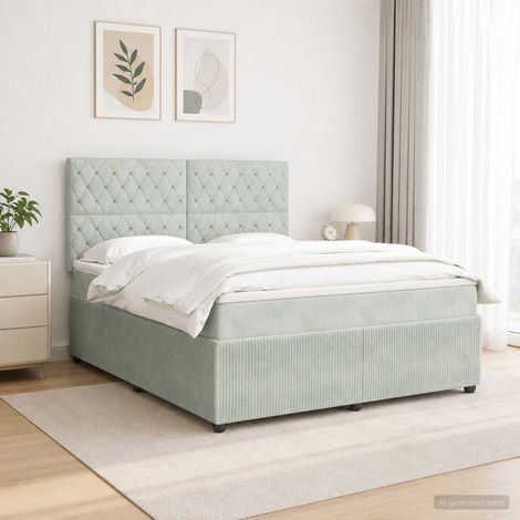 Lit boxspring LED avec matelas Gris clair 140 x 190 cm Velours (1/5)