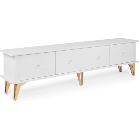 Mueble TV 180x35x48 cm blanco mate con tres solapas - Rennes (1/5)