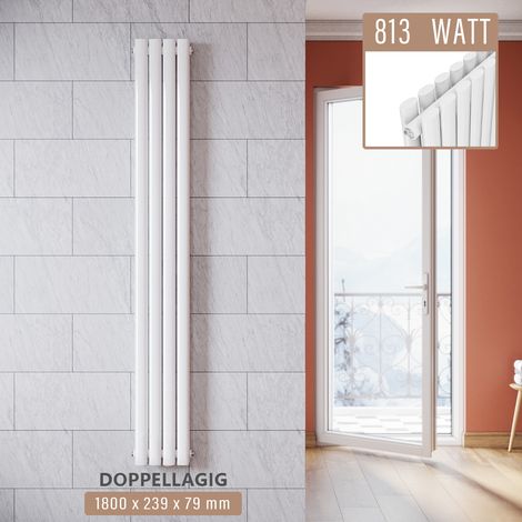 SONNI Design Paneelheizkörper Röhren 1800 x 239 mm Weiß Doppellagig Badheizkörper Mittelanschluss Vertikal Röhren Heizkörper (1/5)