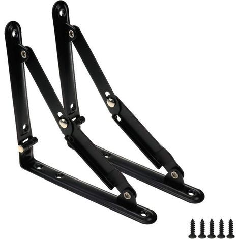 Support d'Étagère Pliant Triangulaire 6 Pouces - Lot de 2, Métal Robuste, Peu Encombrant avec Vis, Noir, Rangement Mural (1/4)