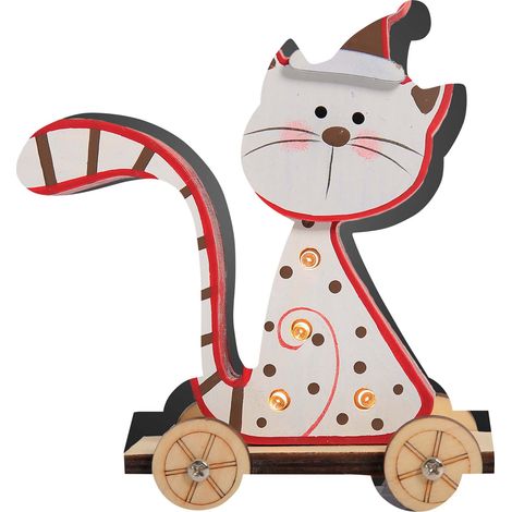 Hellum LED-Holzkatze sitzend 524185 batteriebetrieben 132mm
