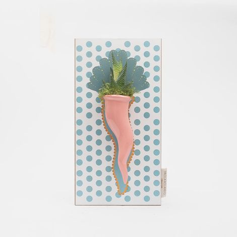 Succulenta vera in cornetto ceramico regalo bomboniera Cornetto Pois - Turchese