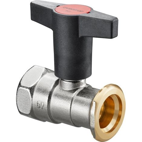 OVENTROP Válvula de bola para bomba Optibal P con rosca hembra y brida de bomba PN 10, sin válvula de cierre DN 32, Rp 1 1/4 x G 2, latón, niquelado, 1078372
