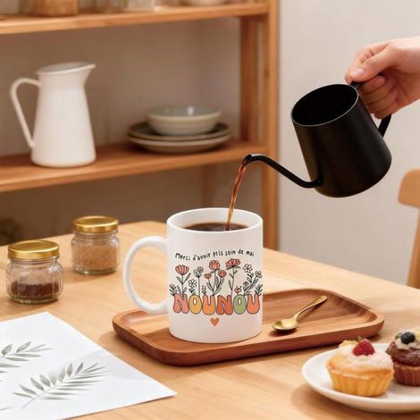 Cadeau Nounou Nounou Pour Remerciement Fin Année Ou Anniversaire Mug Merci Nounou Motif Floral Design élégant COFFRET THEMATIQUE (1/5)