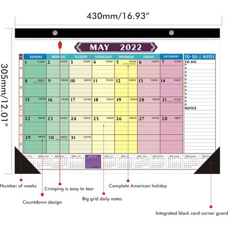 Wandkalender 2022, 43 x 30 cm, 18-Monats-Planer, dickes Papier, Tagesplaner mit Eckenschutz, 43 x 30 cm (1/5)