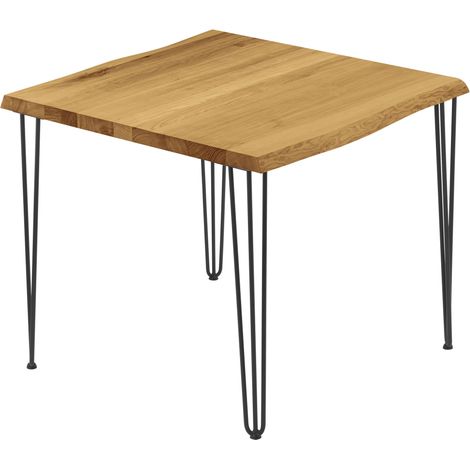 LAMO Manufaktur Esstisch Küchentisch, mit Baumkante 60x60x76 cm (AxBxH), Creative, Rustikal / Schwarz, LBB-01-A-003-9005Cr