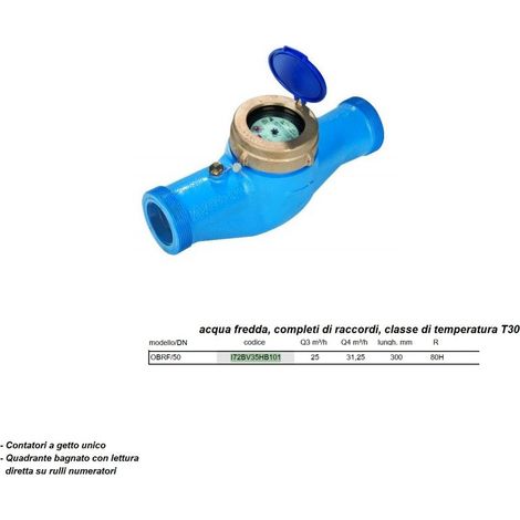 Contatore acqua con lettura diretta a getto unico per acque fino a 30°C Diametro Dei Raccordi 2" Modello OBRF/50 I72BV35HB101