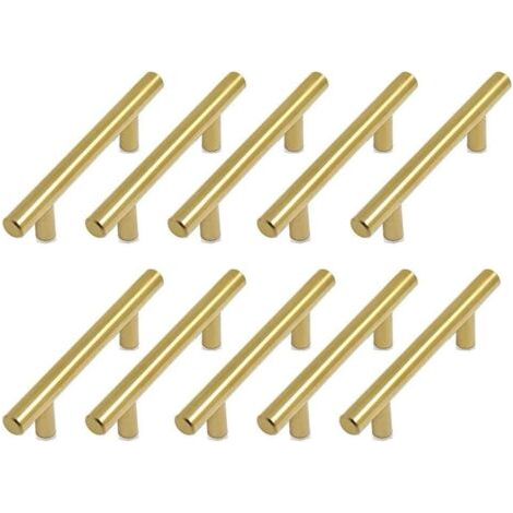 Lot de 10 poignées de meuble en laiton doré – Entraxe 128 mm – 200 mm longueur – 12 mm diamètre – 32 mm hauteur – Vis fournies - 10Pcs (1/5)