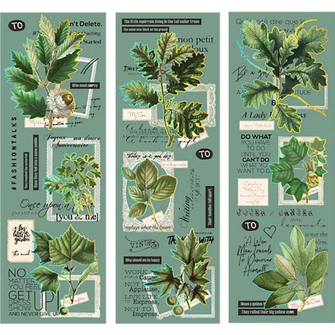 Lot de 3 autocollants vintage nature, papier adhésif pour scrapbooking, plantes vertes, décoration murale et frigo (1/5)