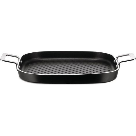 Alessi bistecchiera grill Pots and Pans 29x29 cm, antiaderente ceramico, induzione, alluminio, manici acciaio inox, nera