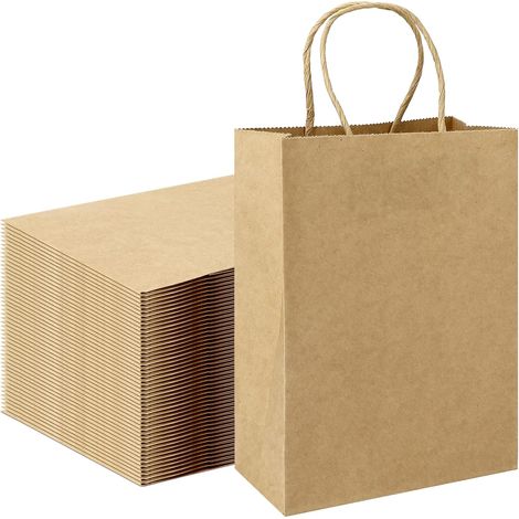Sac Kraft avec Poignée 100 pièces Sac Cadeau en Papier Marron 21x15x8CM Lot de 100 sacs cadeaux en papier kraft avec poignées pour anniversaires Noël mariages baby shower fêtes et emballage cadeau (1/5)