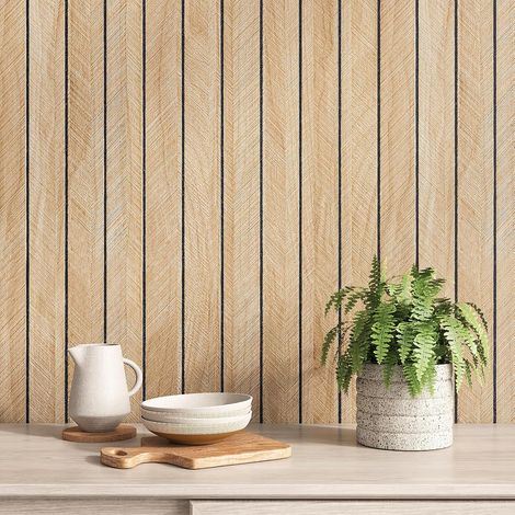 Épais Panneau Mural Decoratif Bois Chene Marron 42,8cm x 300 cm Papier Peint Adhesif Bois Chevrons 3D Panneau Tasseau Bois Interieur Dalle Pvc Adhesive Murale Chambre Salon Plafond (1/5)