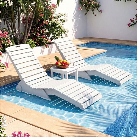 Transat de piscine ergonomique avec roues anti-flottaison pour usage en eau peu profonde - blanc (1/4)