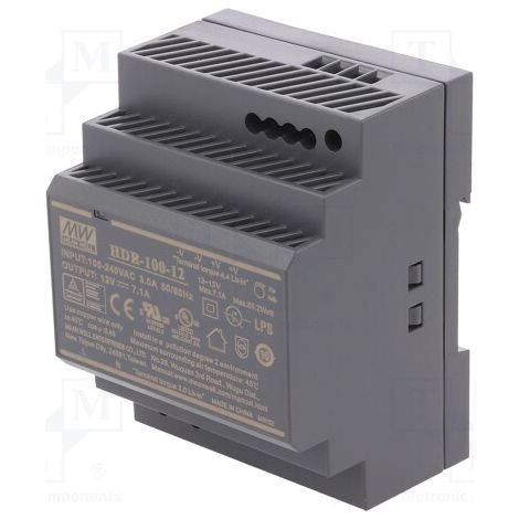 MEAN WELL HDR-100-12 ALIMENTATION RAIL DIN 12 V/DC 7.1 A 85.2 W NBR. DE SORTIES:1 X CONTENU 1 PC(S) (1/2)