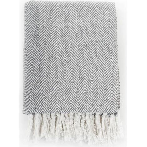 Couverture coton à chevrons 220x250 cm Gris (1/5)